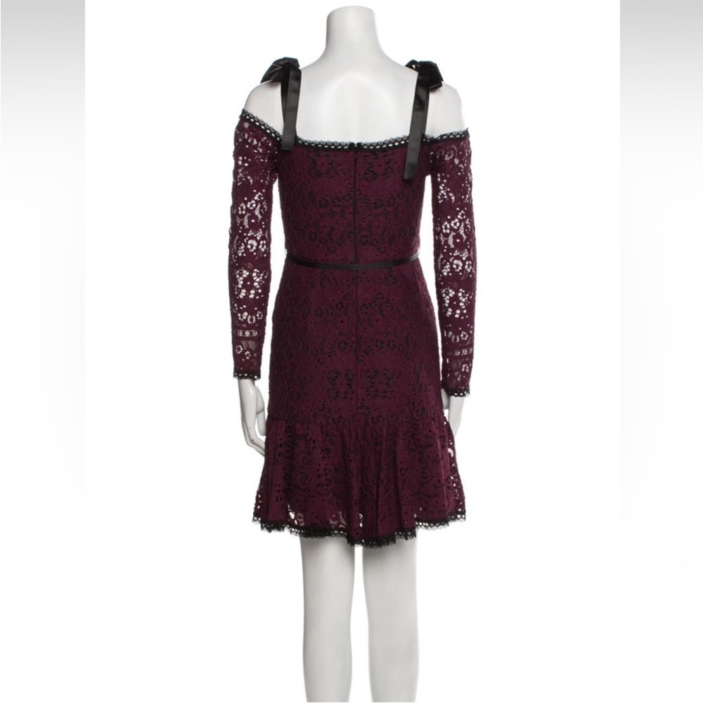 NWT Alexis Sophie Burgundy Lace Off Shoulder Tie Shoulder Dress. Small - Picture 7 of 14